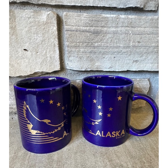 A.C.E. Other - Vintage 1994 Alaska Coffee Mug Set 2 Cobalt Blue Gold Eagle Big Dipper ACE 90s